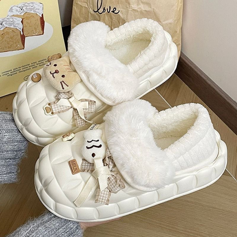 Women's winter cotton slippers - thickened plush, detachable warm home slippers for couples, indoor use, postpartum care, fuzzy slippers