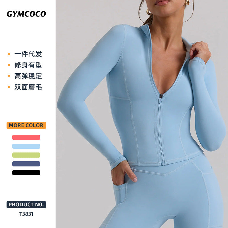 European and american new long-sleeve cardigan yoga top, women's activewear workout jacket, tummy control shaping top, outdoor casual wear
