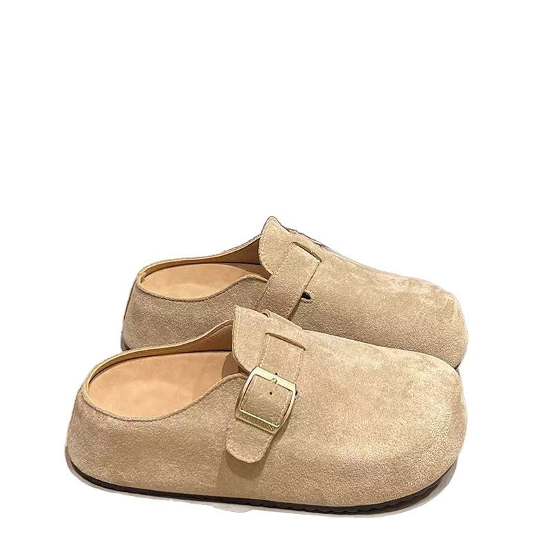 New 2025 chunky heel birkenstock-style women's sandals: trendy, versatile, spring/autumn fashion, retro slip-ons with soft, non-slip soles and semi-covered toe