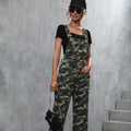European and american style overalls  cross-border women's clothing street fashion camouflage large flap pocket pantsstraight-leg denim overalls