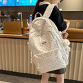 Rustic style backpack for female college students - minimalist polka dot floral cute girl's backpack - large capacity women's school bag