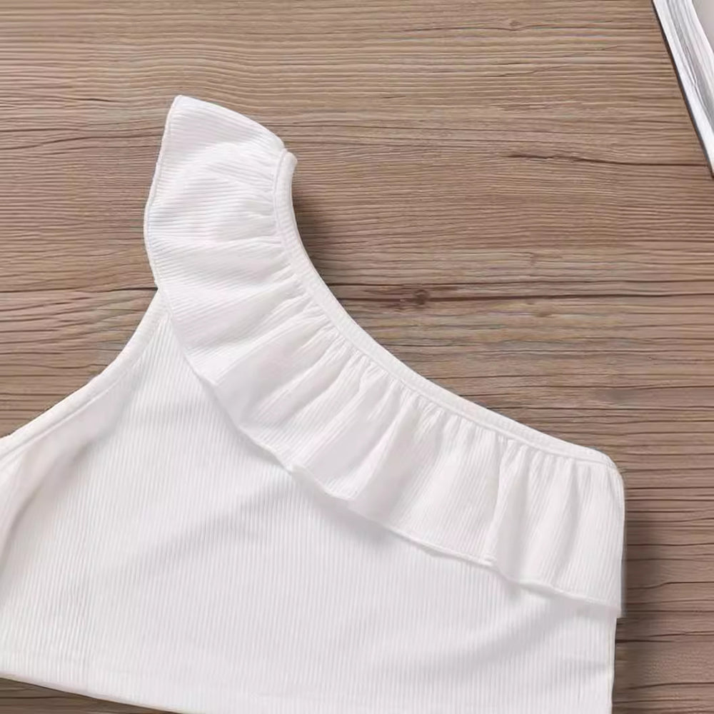 new arrival: european and american trendy baby girl's summer ruffle one-shoulder pleated lightweight one-piece tank top for infants and toddlers