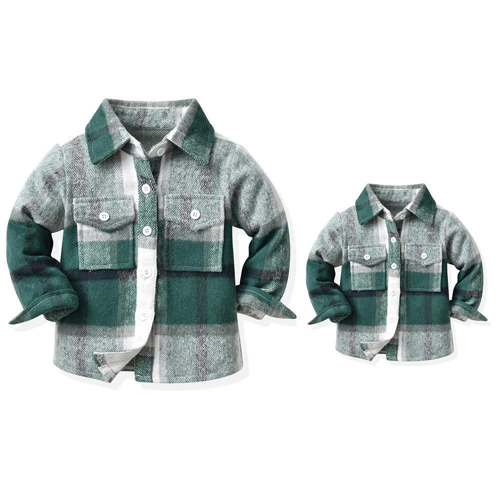 New arrival adult fashion spring autum plaidshirt family of three family outfit fashionablepatchworkcasualoutwear