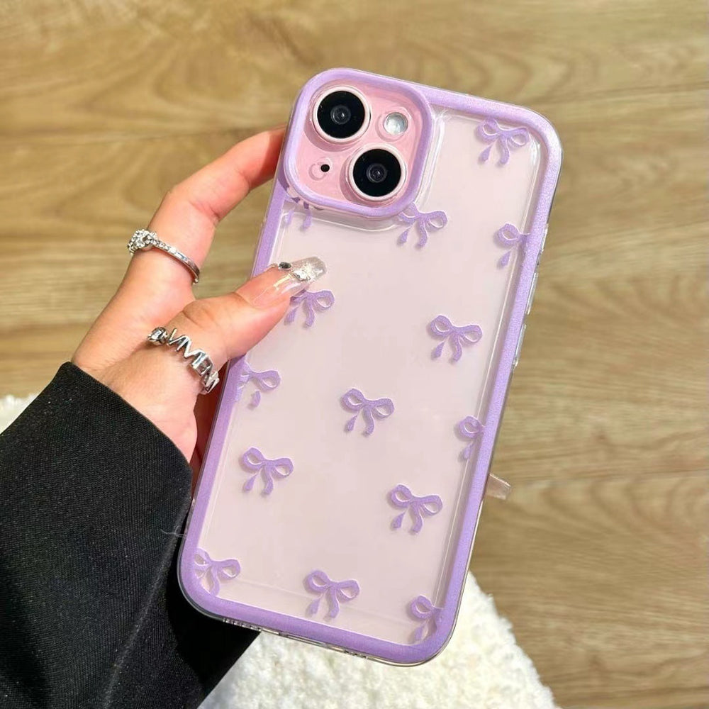 Pink bowknot space case for iphone 17, high-transparency shockproof soft case with heart-shaped sides for iphone 16 and 15