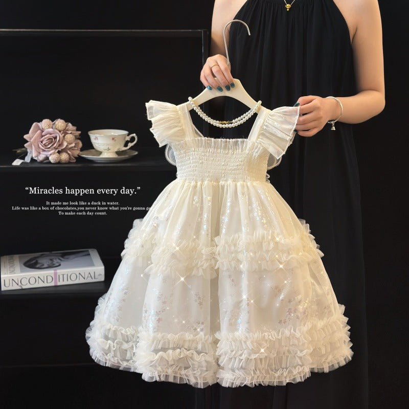Girls' princess dress - summer  new collection: stunning and stylish white formal dress with butterfly wings for kids