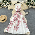 French retro chic women's dress -  spring collection - high-end tie-waist sleeveless printed maxi dress