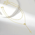 European and american cross-border hot-selling fashionable minimalist stackable cross double-layer necklace gold silver round bead chain choker
