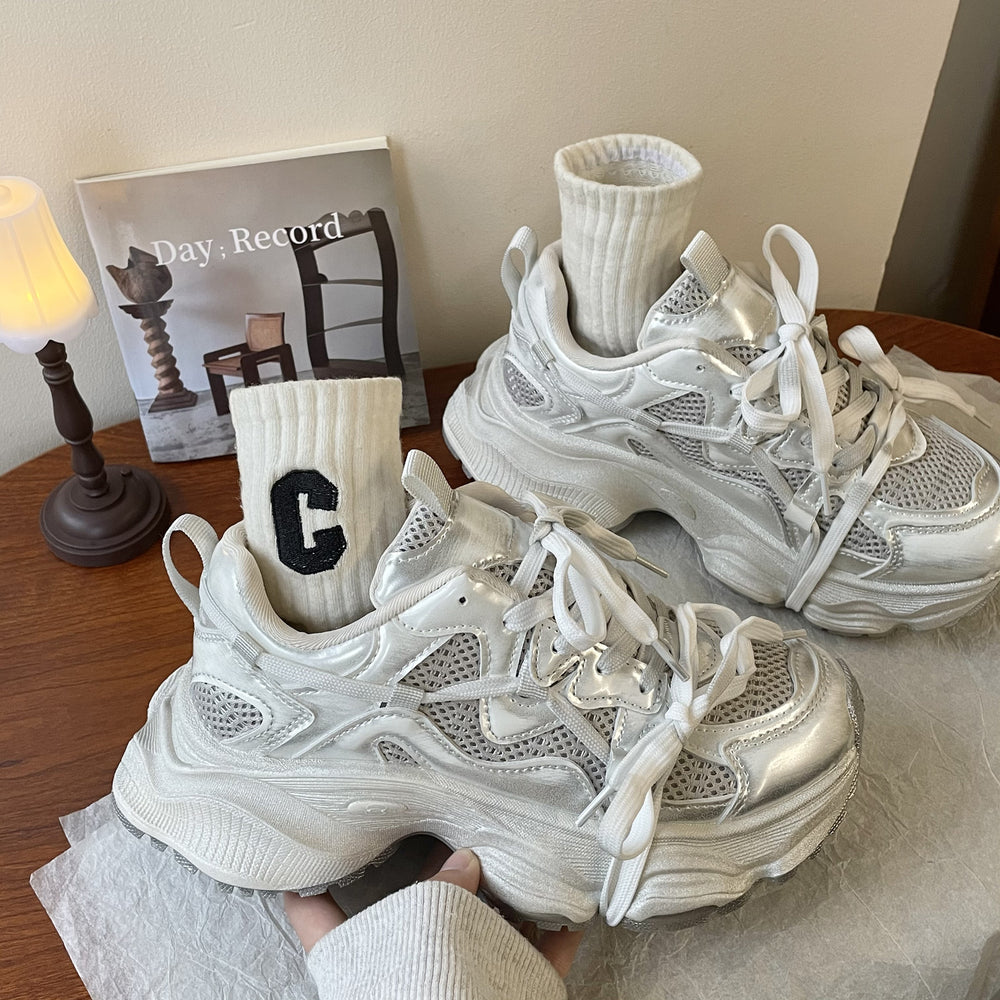 Hong kong style retrobest selling dad shoes for women 2026new arrival small breathable round toe lightweight thick sole dirty sneakers