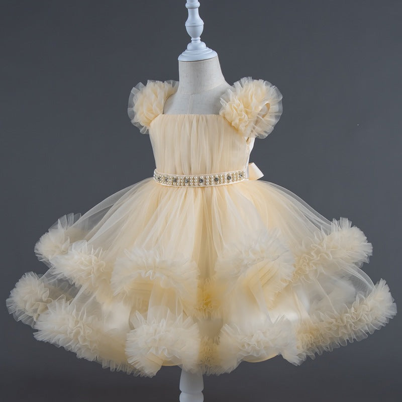 Performance catwalk girls birthday princess dress puffy skirt women's stage kids baby performance costume one year old dress model