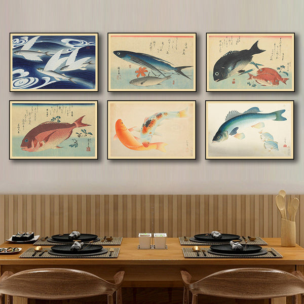 Japanese painting sashimi salmon Japanese cuisine sushi restaurant mural roast bird restaurant Japanese wind restaurant wall decoration painting