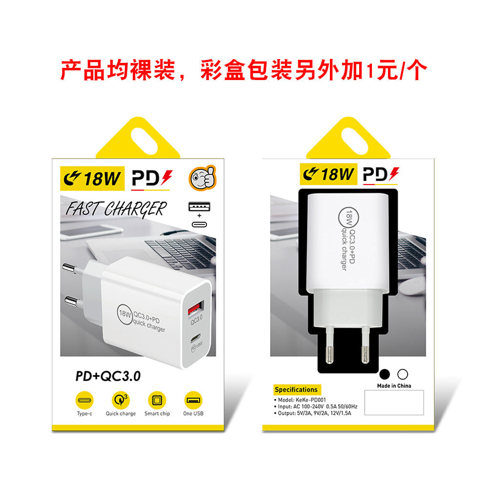Pd20w charger us plug, 20w dual-port fast charging adapter, qc3.0 + pd compatible with apple, huawei, and xiaomi devices