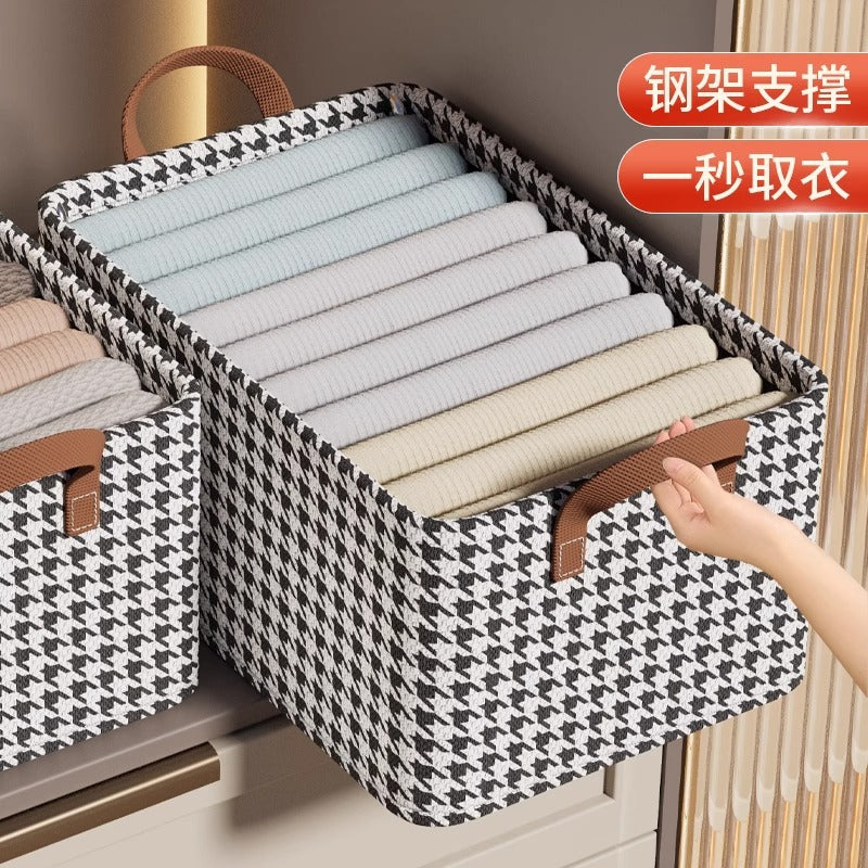 Qiandongge pants storage box household wardrobe clothes steel frame storage box foldable fabric cloakroom storage basket
