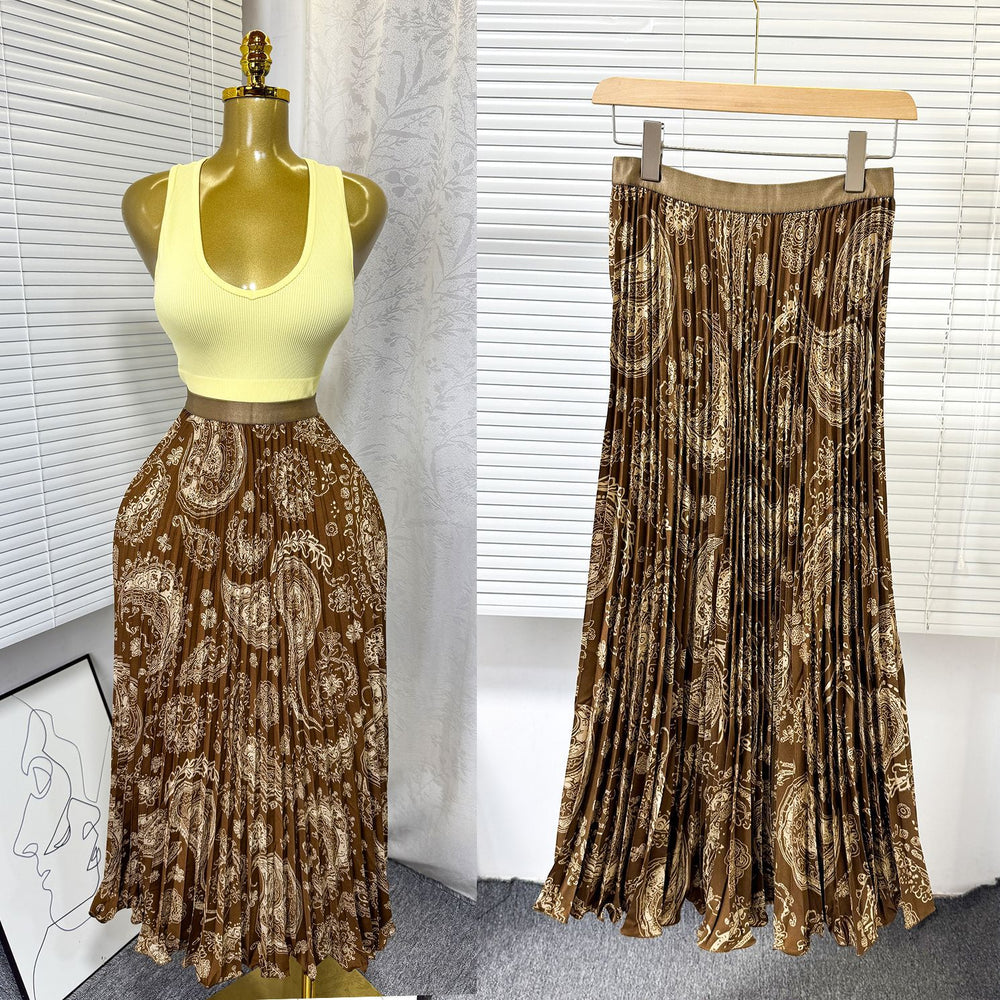 K-style high waist elastic waist rufflespleated skirt female a-line skirt slimming lookeasiest for matchwork clothing skirt