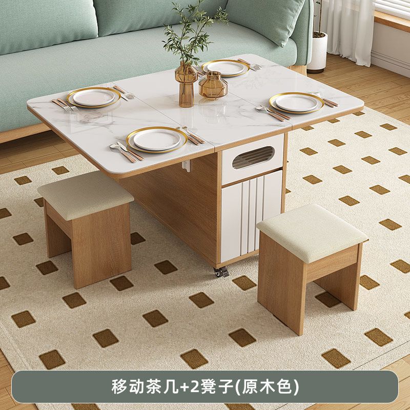 Multifunctional sofa corner table, side cabinet, foldable coffee table, slate dining table, dual-purpose living room trolley, movable tea table