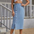 European and american style denim skirt hot-selling new cross-border washed slit denim skirt multi-button denim skirt
