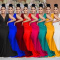 C6357 cross-border   fashion women's solid color v-neck sleeveless ruched maxi dress