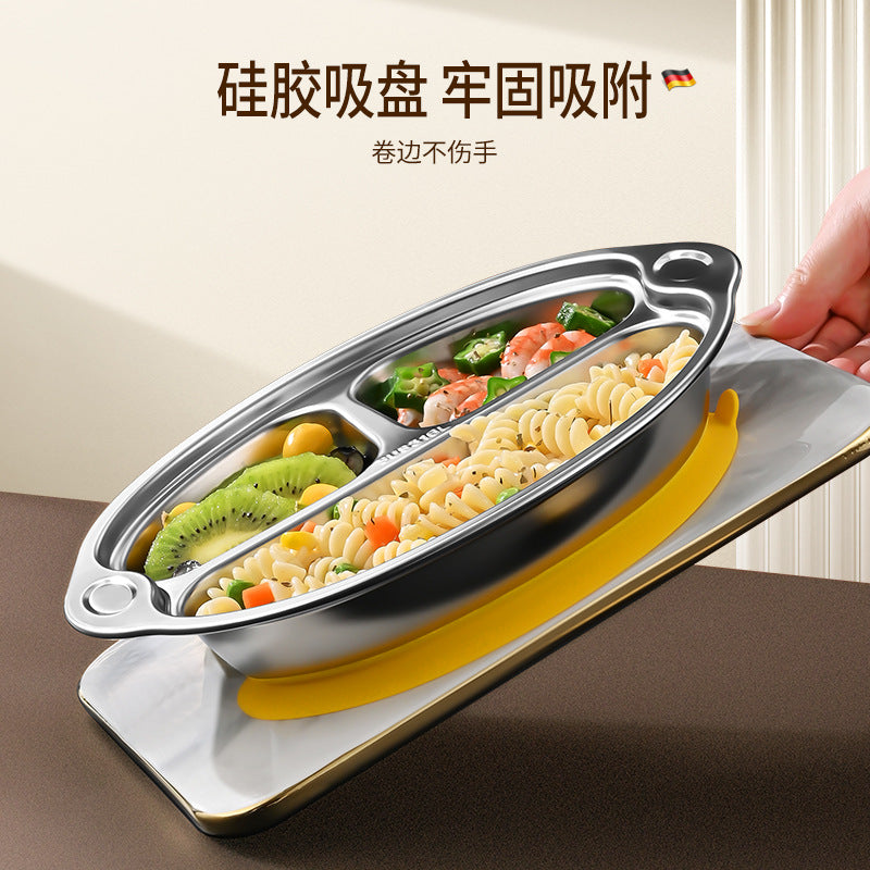 316L stainless steel children's grid dinner plate with non-slip silicone suction cup children's cute baby eating tableware lunch box