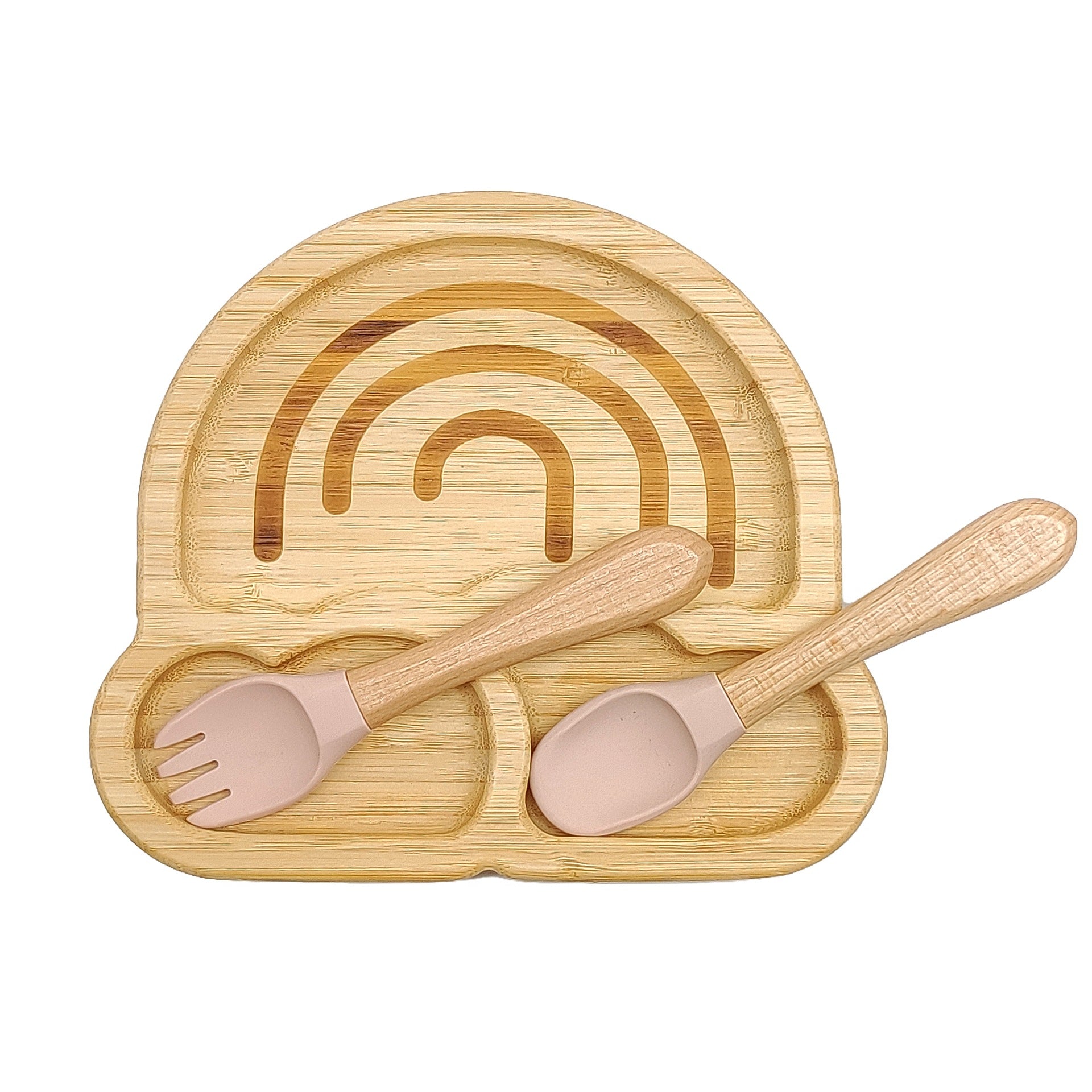 Bamboo plate set, food grade silicone fork and spoon wooden plate baby creative animal tableware set