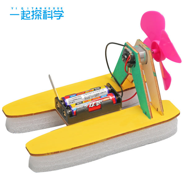 DIY Homemade Hovercraft Speedboat Wind Power Boat Model Children's Science and Technology Small Production Science Experiment Teaching Toys