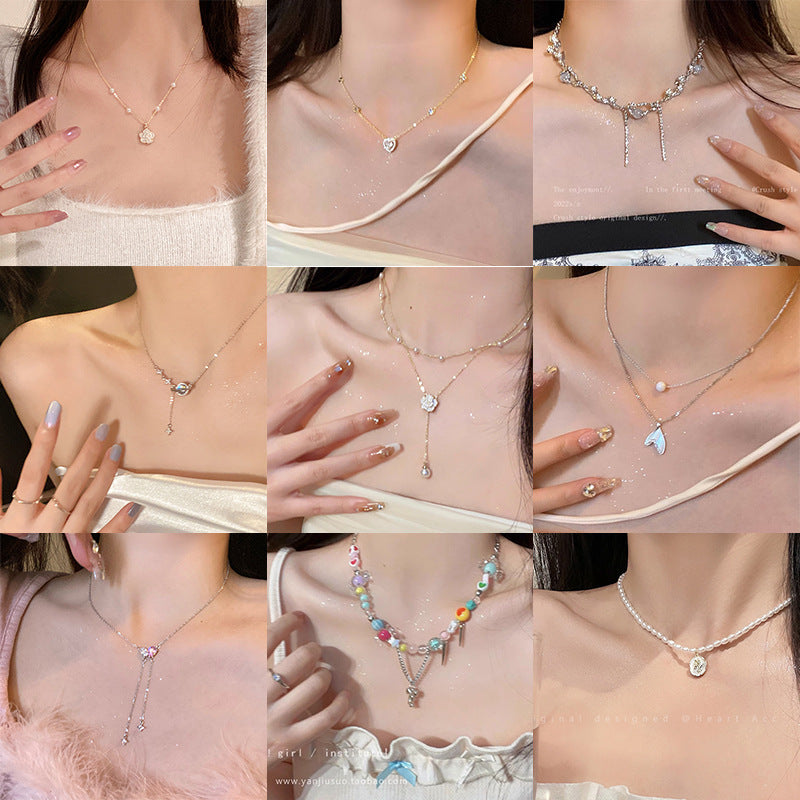 Korean ins style pearl zircon titanium steel necklace for women easiest for matchniche styleclassy sense clavicle chain fairy jewelry wholesale