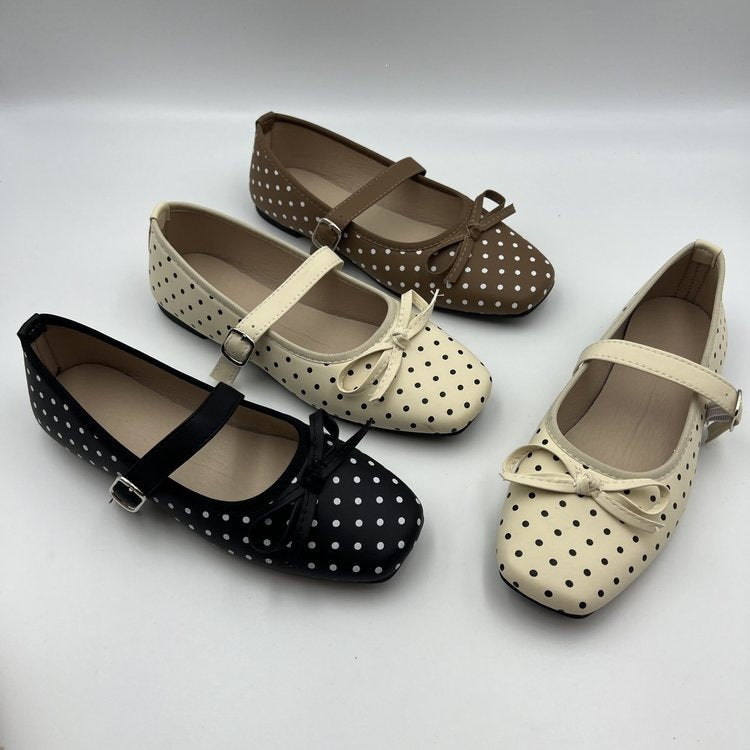 Plus size square toe elegant lace-up mary janes with bow detail - sweet, soft sole, versatile flats