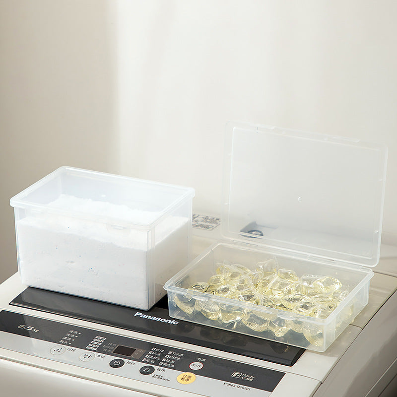 Household washing powder storage box with lid, dustproof sundries storage box, finishing box, transparent laundry bead box.