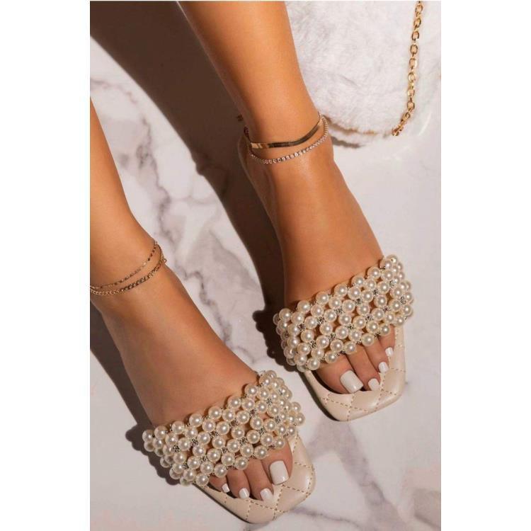 new women's handmade beaded slide sandals - sweet, girly, fairy style flat heel slippers for export