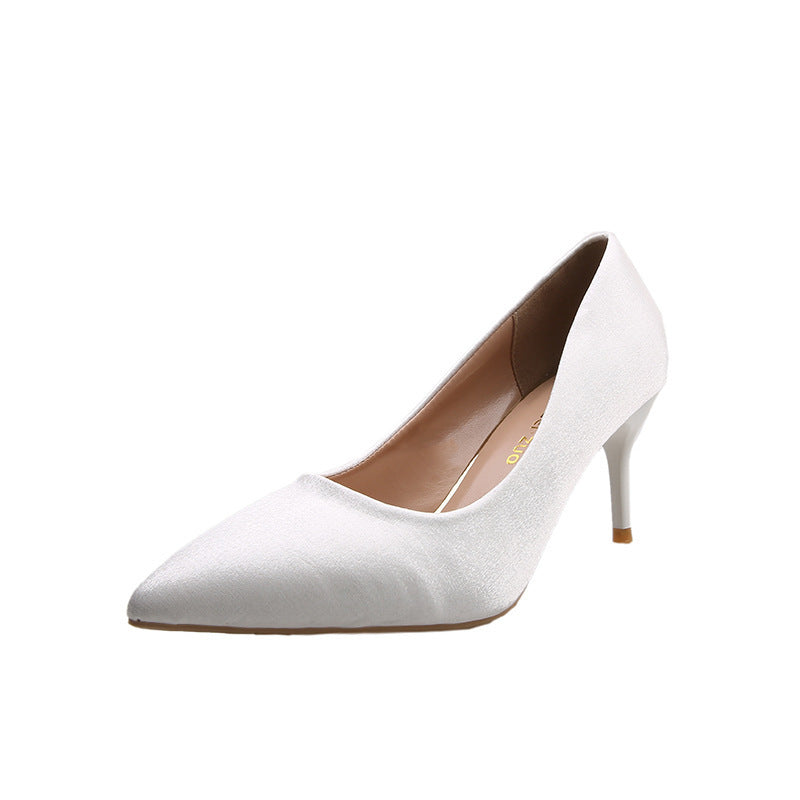French satin black high heels - 2025 summer new collection: pointed-toe, low-cut, closed-toe stiletto heels - elegant and stylish for everyday wear
