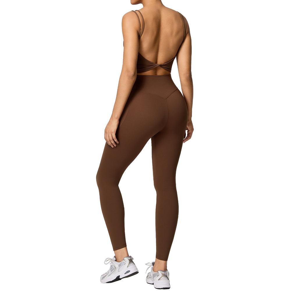 high waistflap pocket pants sportswear two-piece set women's high elastic shaping quick-drying fitness clothes running yoga clothes suit