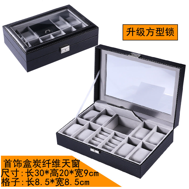 New double-layer 20-digit watch box with sunroof watch jewelry storage box bracelet box large-capacity watch collection box