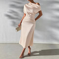 European and american cross-border  spring/summer women's pleated off-the-shoulder maxi dress