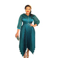 export fashion pleated skirt elegant commute  african women's plus size curvy dress with belt