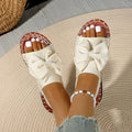 new flat rhinestone bow single strap sandals women's outdoor wear solid color lightweight fabric slippers