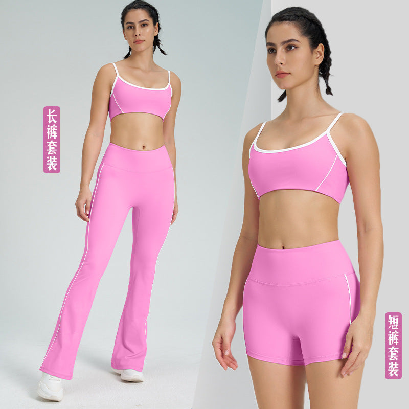 thin shoulder strap detachable chest pad fitness sling nude flared pants sports intimates yoga suit for women