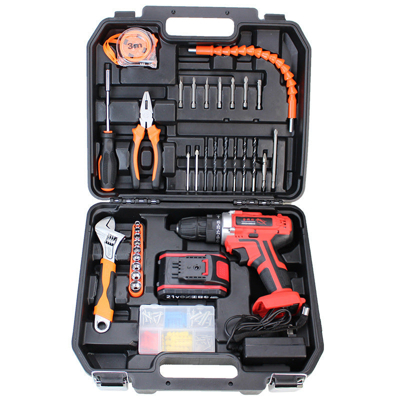 Lithium battery drill comprehensive toolbox set Household combination tool Hand drill 12v 21V lithium battery drill hardware set