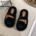 Thick sole cross strap furry slippers for women fall and winteroutwear2023new arrivalplatform shoesthick soleincrease soft bottomfor home cotton slippers