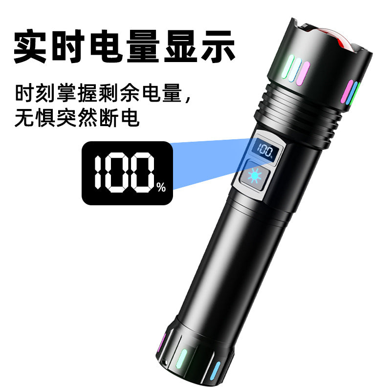 Cross-border new white laser flashlight retractable zoom Type-c charging high power power display digital screen outdoor