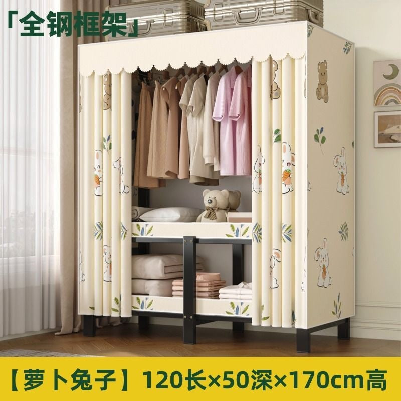 [yiwa] wardrobe for home bedroom installation-free foldable simple cloth wardrobe rental room full steel frame strong and durable clothes