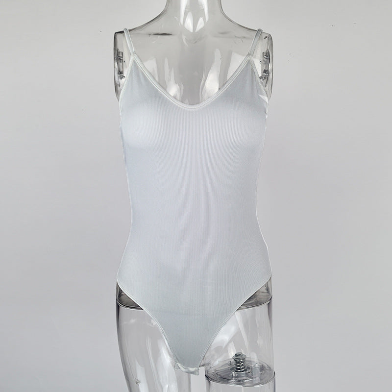 Source factory 2025 summer new bottoming shirt temu  solid color sexy tight V-neck suspender onesie