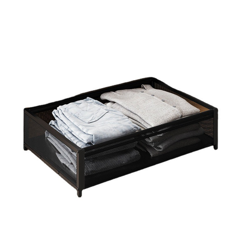bed storage basket household under bed clothing dust rack dormitory wrought iron wheel book finishing rack