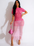 Zhongsi chuang cross-border e-commerce: european and american style sexy knitted tassel beach maxi dress - summer short sleeve long dress