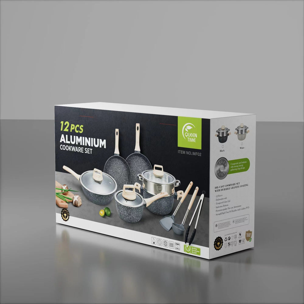 Medical stone combination for home pot set 12pcs steaming, cooking, stewing and frying set pot neutralinduction cooker non-stick pot suit