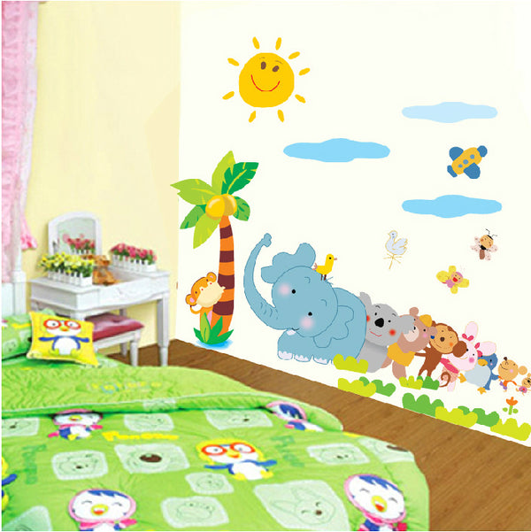 Cartoon animal wall sticker Living room children's room decorative sticker Removable self-adhesive happy animal wallpaper XL7066