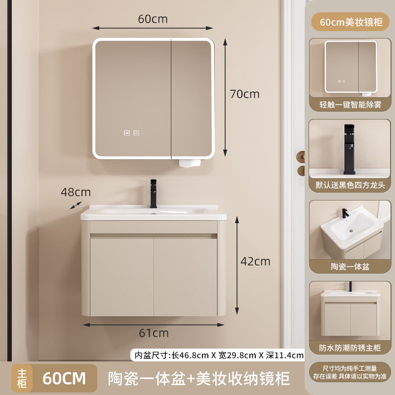 Space aluminum bathroom cabinet arc intelligent storage bathroom mirror cabinet toilet sink ceramic integrated basin wash basin