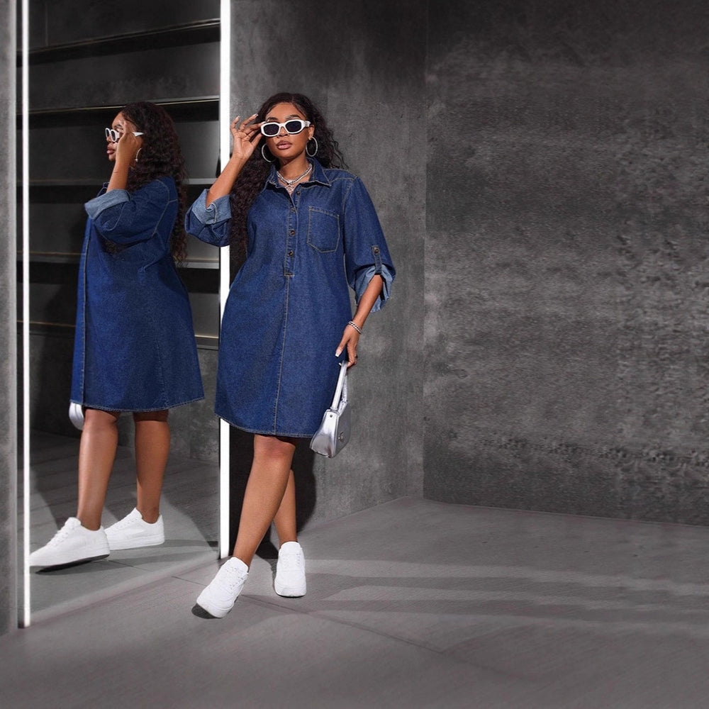 European and american cross-border  direct sales denim women's clothing loose fashion new denim long-sleeved casual retro dress
