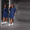 European and american cross-border  direct sales denim women's clothing loose fashion new denim long-sleeved casual retro dress