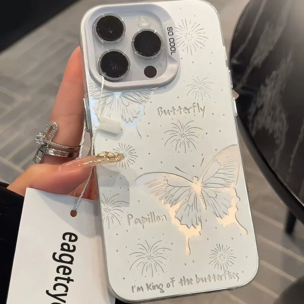 Suitable for apple 18 mobile phone case sketch butterfly fireworks english hand-painted literary atmosphere iphone17 protective cover
