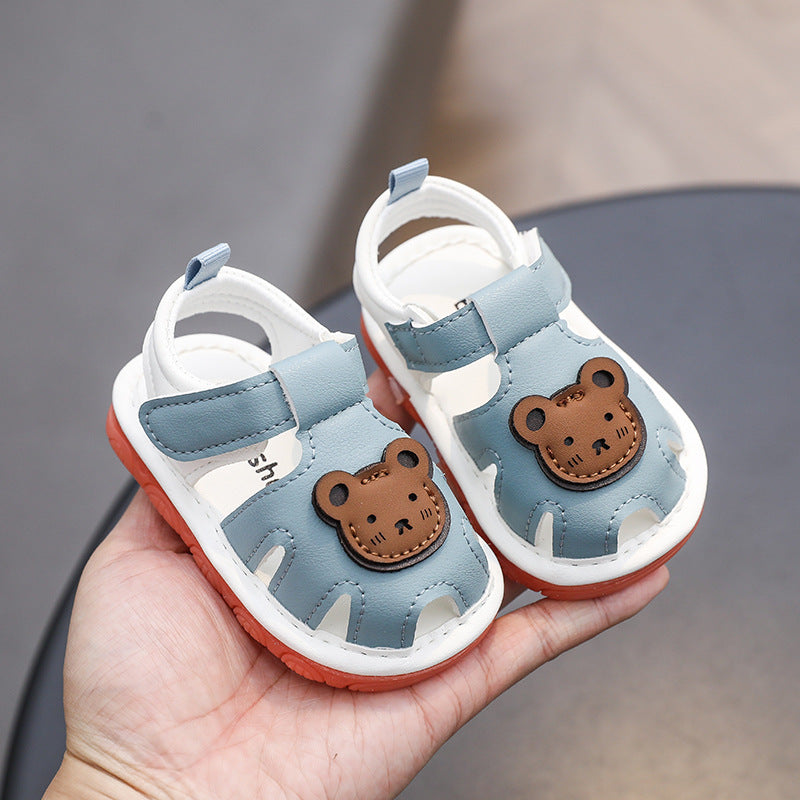 Summer infant toddler shoes, boys' and girls' squeaky shoes, tendon sole sandals, closed-toe baby shoes, soft sole non-slip children's shoes