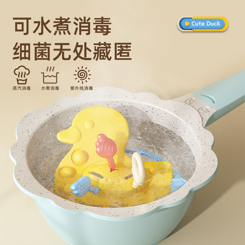 Cross-border yellow duck silicone lala music draw music baby early education draw hand grab ball can bite lala music toy