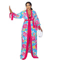 African-inspired digital print slim-fit long shawl robe with solid color knit wide-leg trousers - special offer